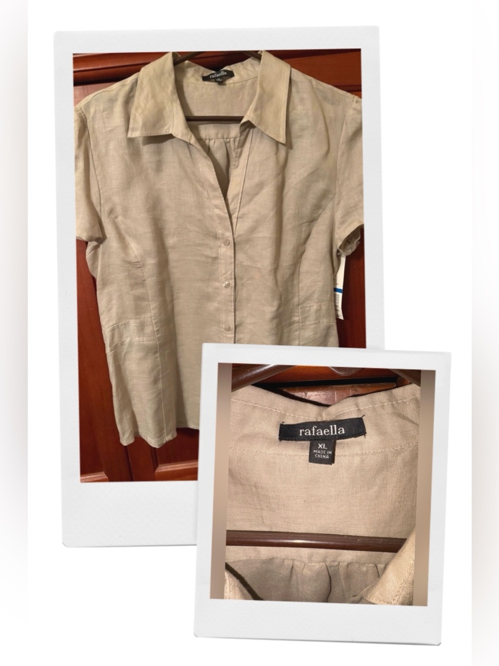 Rafaella Tan Short Sleeve Notched Collar Button Down Shirt #1153